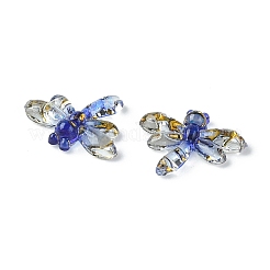 クリア樹脂カボション  金色の金属で包まれたトンボ  ミックスカラー  9x11x2.5mm&nbsp;RESI-E039-29