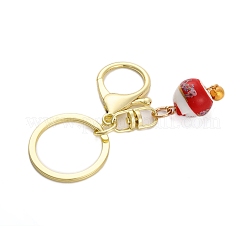 幸運の猫の磁器ペンダントキーホルダー  鉄製キーチェーンリングと合金製ロブスタークロー留め金付き  ミックスカラー  8.5cm&nbsp;KEYC-G064-03