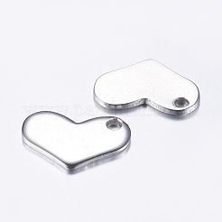 変色しにくい201ステンレススチール製刻印入りブランクタグチャーム  ハート  ステンレス鋼色  12x18.5x1.5mm  穴：2mm&nbsp;STAS-L198-22P