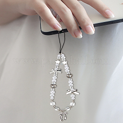 プラスチックプラチナ携帯ストラップ1個  蝶結び  230mm  ビーズ：3.5~14x4~22x4~8mm&nbsp;HJEW-LP0002-28