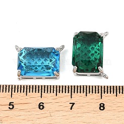 真鍮製ガラスチャーム  長方形のチャーム  長持ちメッキ  ラックめっき  多面カット  プラチナ  12x17x7.5mm  穴：1mm&nbsp;KK-H257-12P