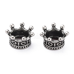 316サージカルステンレススチールヨーロピアンビーズ  大穴ビーズ  クラウン  アンティークシルバー  6x10mm  穴：5mm&nbsp;STAS-B011-06AS