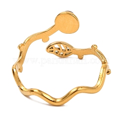 天然タイガーアイの指輪  女性用リーフ ゴールデントーン 304 ステンレススチール カフリング  10mm  内径：17mm&nbsp;RJEW-Q822-36G-01
