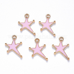合金エナメルチャーム  スター  ライトゴールド  ピンク  21x15x2mm  穴：2mm&nbsp;X-ENAM-S121-026B