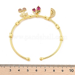 Brass Micro Pave Cubic Zirconia Fruit Charm Bangles for Women&nbsp;BJEW-Z089-01G-01