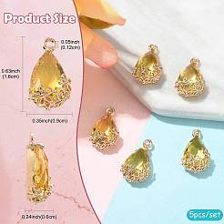 クリアガラスペンダント  DIYのジュエリーには  真鍮パーツ  多面カット  花と涙  ライトゴールド  ゴールド  16x9x6mm  穴：1.2mm&nbsp;GLAA-FZ0001-02D
