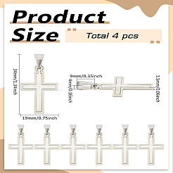個性的201ステンレススチールクロスペンダント4個  ステンレス鋼色  34x19x1.5mm  穴：4x9mm&nbsp;STAS-LP0002-62