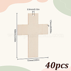 40個の木の大きなペンダント  クロス  バリーウッド  100x72x1.5mm  穴：3.5mm&nbsp;WOOD-HY0001-29