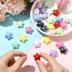 UVメッキプラスチックビーズ10個  虹色の  スター  ゴーストホワイト  22x22mm  穴：2.8mm&nbsp;SACR-YW0001-86A