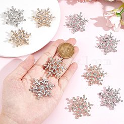 10個 2色クリスタルラインストーンクリスマススノーフレークブローチピン  女性用合金ラペルピン  プラチナ·ゴールデン  37x33x3mm  5個/カラー&nbsp;JEWB-GF0001-29