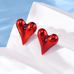 Heart Brass Enamel Stud Earrings&nbsp;EJEW-S274-01G