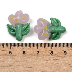 手作りランプワークビーズ  花  ラベンダーブラッシュ  24x17x9.5mm  穴：1.2mm&nbsp;LAMP-S070-04G