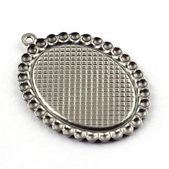 変色防止ペンダントカボションセッティング  304ステンレス  オーバル  ステンレス鋼色  トレイ：25x18mm  35x25.5x1.5mm  穴：1.5mm&nbsp;STAS-Q194-16