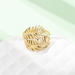 女性用304ステンレススチールオープンカフリング  葉  イオンプレーティング（ip）  18KGP本金メッキ  2~20mm  内径：20mm&nbsp;RJEW-K309-04G
