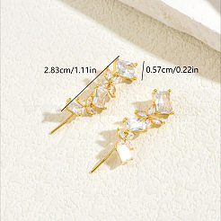 真鍮製 マイクロパヴェ キュービックジルコニア スタッドピアス 女性用  花  ゴールドカラー  28.3mm&nbsp;CY3944