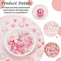 DIYジュエリー作りパーツキット  レジン＆イミテーションパール アクリルビーズ＆カボション入り  花と星とハートと丸と蝶結びと長方形  パールピンク  6~23x5.5~29x4~16mm  穴：1.5~4mm&nbsp;DIY-NB0008-06