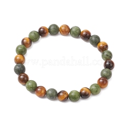 Natural Tiger Eye & Chinese Southern Jade Round Beaded Stretch Bracelets for Men Women&nbsp;BJEW-JB12016