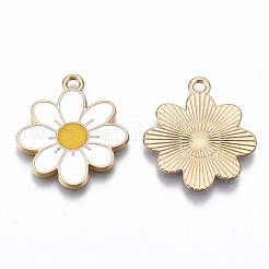 環境に優しい合金エナメルペンダント  カドミウムフリーと鉛フリー＆ニッケルフリー  花  ライトゴールド  ホワイト  23x20.5x1.2mm  穴：2mm&nbsp;ENAM-Q437-041A-NR