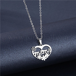 Mother's Day 304 Stainless Steel Flower Mama Heart Cutout Pendant Necklaces for Women&nbsp;WG35A3B-01