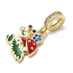 Brass Micro Pave Clear Cubic Zirconia European Dangle Charms&nbsp;KK-C137-19G