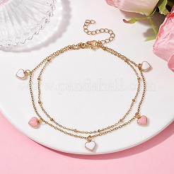 Alloy Enamel Heart Charm Anklet&nbsp;AJEW-AN00553