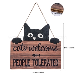 Wooden Rectangle with Word Cats Welcome People Tolerated Pendant Decoration&nbsp;PW-WG9044B-01