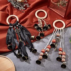 3個 3スタイル 合金製魔女ベルペンダント装飾  木製リング付き  ミックスカラー  215~315mm  1個/スタイル&nbsp;HJEW-OC0001-14