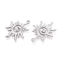 304ステンレスペンダント  太陽のチャーム  変色防止  ステンレス鋼色  33x26x2.5mm  穴：2mm&nbsp;X-STAS-T065-07P