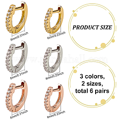 12Pcs 6 Styles Brass Micro Pave Clear Cubic Zirconia Hoop Earrings&nbsp;EJEW-AN0004-59