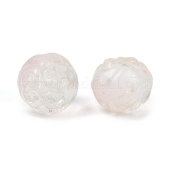 透明ガラスビーズ  花柄ラウンド  桃パフ  11x10mm  穴：1mm&nbsp;GLAA-B027-01F