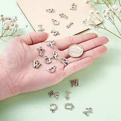 合金ラインストーンチャーム  プラチナ  a～zの文字  11~13x8~12x2.5mm  穴：1.5mm  26個/セット  2セット  52個/箱&nbsp;ALRI-TA0001-04P