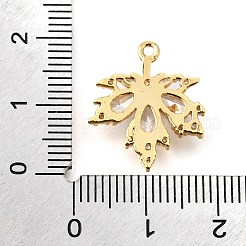 真鍮マイクロパヴェクリアキュービックジルコニアペンダント  葉のチャーム  18KGP本金メッキ  透明  19x16.5x3.5mm  穴：1.2mm&nbsp;KK-U065-03G-01