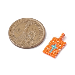 ガラスシードビーズペンダント2個  風の目/十字模様の長方形  サンゴ  20x10x1.5mm  穴：2mm  2個/セット&nbsp;PALLOY-MZ00246-05