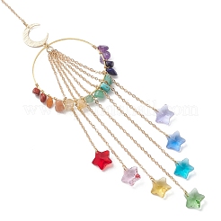 Chakra Natural & Synthetic Gemstone Chips & Brass Ring Hanging Suncatchers&nbsp;HJEW-JM04572-02