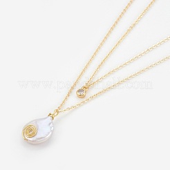 Natural Baroque Pearl Keshi Pearl Tiered Necklaces&nbsp;NJEW-JN02255-03