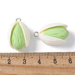 不透明樹脂ペンダント  ピスタチオチャーム  プラチナメッキ鉄ループ付き  薄緑  24x15x10.5mm  穴：2mm&nbsp;RESI-Z033-01P