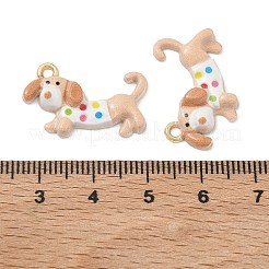 スプレープリント合金エナメルチャーム  犬の形のチャーム  ラックめっき  ゴールドカラー  ベージュ  15x24x4mm  穴：1.8mm&nbsp;ENAM-K076-41G-01