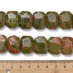 天然石ユナカイトビーズ連売り  長方形  多面カット  15x20x6mm  穴：1.5mm  約25個/連  14.96インチ（38cm）&nbsp;G-C285-A12-01
