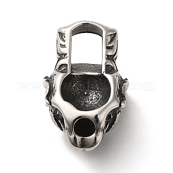 304ステンレス鋼チューブベイル  ループベイル  スカル  アンティークシルバー  32.5x21x16mm  穴：6x3.5mm  内径：7.5x7.5mm&nbsp;STAS-P325-13AS