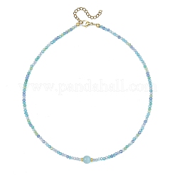 8mmラウンドキャッツアイとABカラーメッキガラスのファセットロンデルビーズネックレス  ゴールドカラー  ミックスカラー  15.75インチ（40cm）&nbsp;NJEW-JN06687
