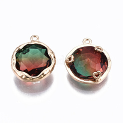 ガラスチャーム  真鍮パーツ  フラットラウンド  ライトゴールド  インディアンレッド  14x12x4.5mm  穴：1mm&nbsp;GLAA-S193-032B
