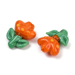 手作りランプワークビーズ  花  ダークオレンジ  24x17x9.5mm  穴：1.2mm&nbsp;X-LAMP-S070-04E