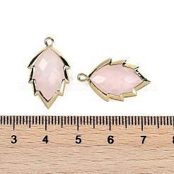 天然ローズクォーツのファセットリーフペンダント  ラックメッキ真鍮チャーム  ゴールドカラー  23x13.5x5.5mm  穴：1.2mm&nbsp;G-I375-04G-05
