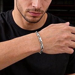 男性用304ステンレススチール製オーバルリンクチェーンブレスレット  変色なし  ステンレス鋼色  7.09インチ（18cm）&nbsp;WGEFEC8-01