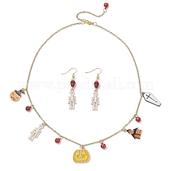Halloween Alloy Enamel & Synthetic Turquoise Skull Pendant Necklace & Stud Earring Sets&nbsp;SJEW-JS01341