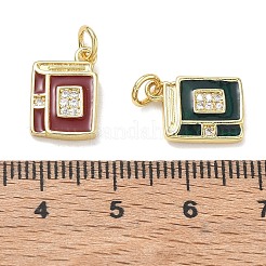 真鍮にクリスタルラインストーンとエナメルのチャーム  ブックチャーム  ミックスカラー  ゴールドカラー  14x9.5x2.5mm  穴：3mm&nbsp;RB-CBA6830-10G-01