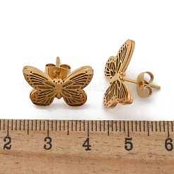 バタフライ 304 ステンレス スタッド イヤリング  イオンプレーティング（ip）  ゴールドカラー  12.5x16.5mm&nbsp;EJEW-L287-061G
