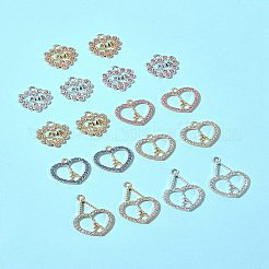 18 個 9 スタイルラックメッキ合金ペンダント  ラインストーン付き  ハートチャーム  プラチナ·ゴールデン  16.5~27x16~18.5x1.5~2mm  穴：1.6~2mm  2個/スタイル&nbsp;FIND-FS0003-10