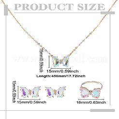 Butterfly Alloy Glass Pendant Necklaces & Stud Earrings & Rings Sets for Women&nbsp;SJEW-LP0001-25A