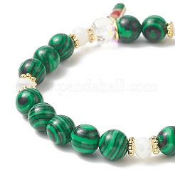 Synthetic Malachite Round Beaded Stretch Bracelet&nbsp;X1-BJEW-TA00251